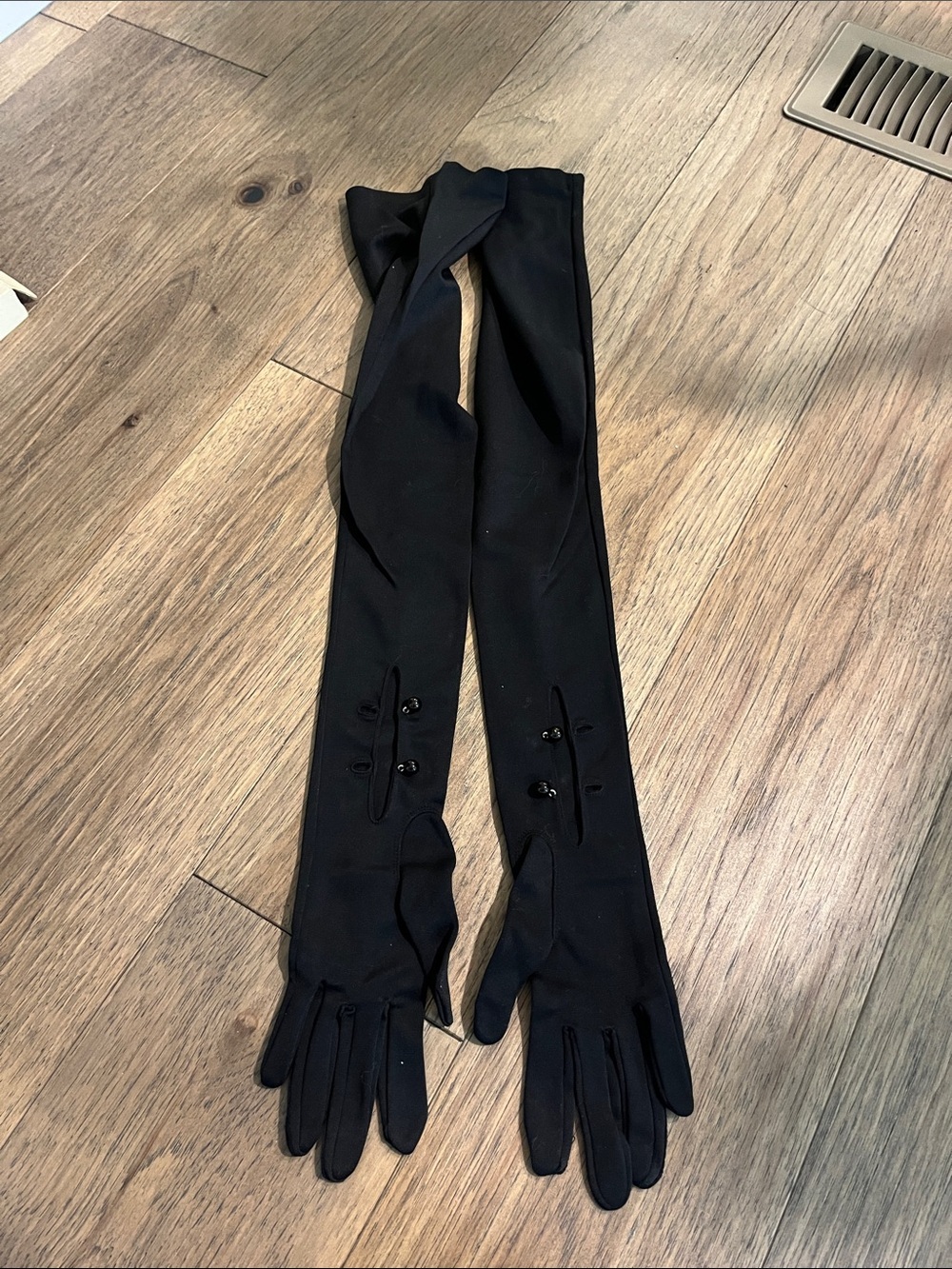 Real kid Long Black Opera Gloves with Button Detail size 6